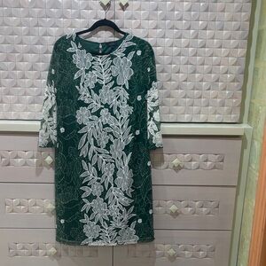 Elegant Green Floral Lace Dress